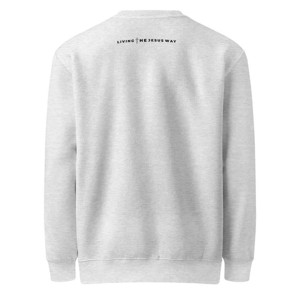 Heather Grey Crewneck Sweatshirt with Living the Jesus Way dsign on back LTJW