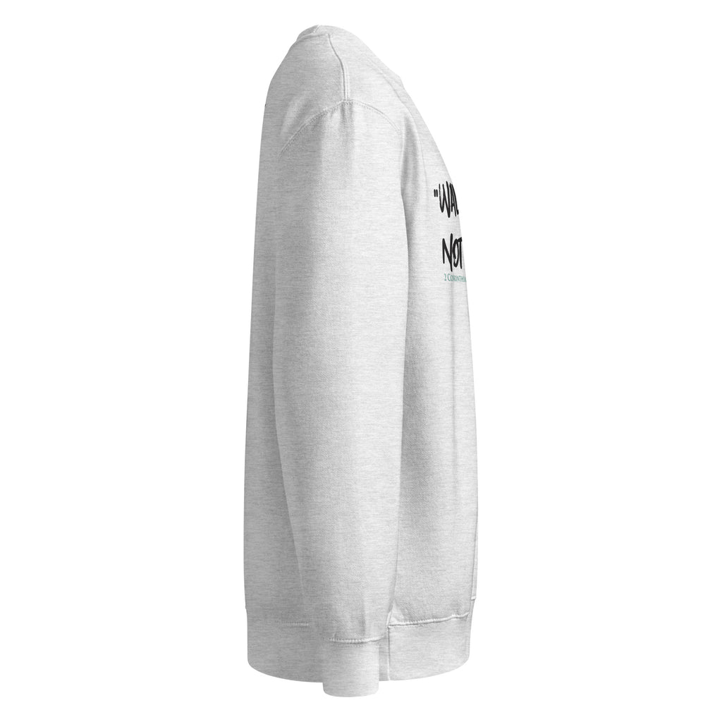 Heather Grey Crewneck Sweatshirt with Walk by Fait design Side Profile LTJW