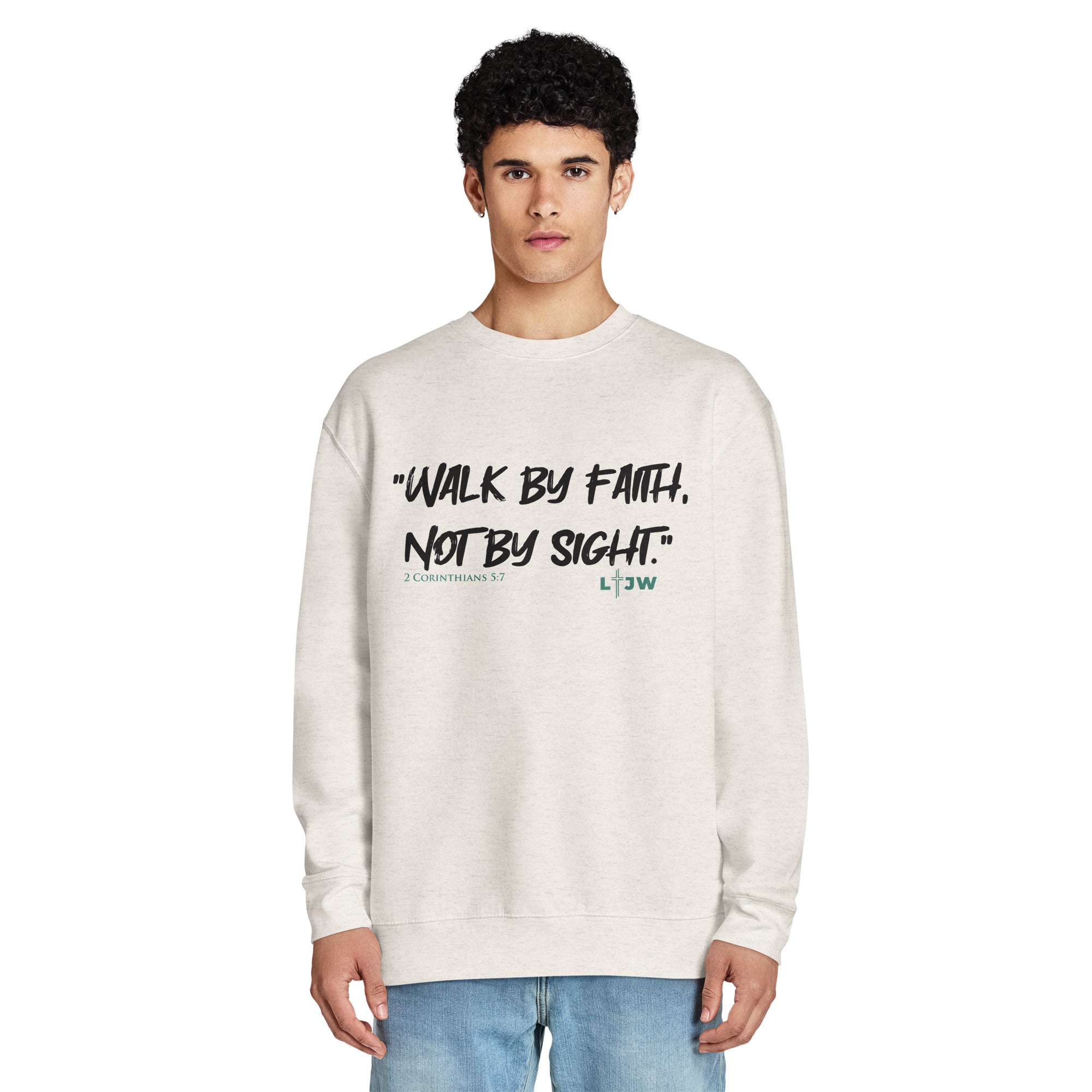 Oatmeal Heather Crewneck Sweatshirt with Walk by Fait design LTJW