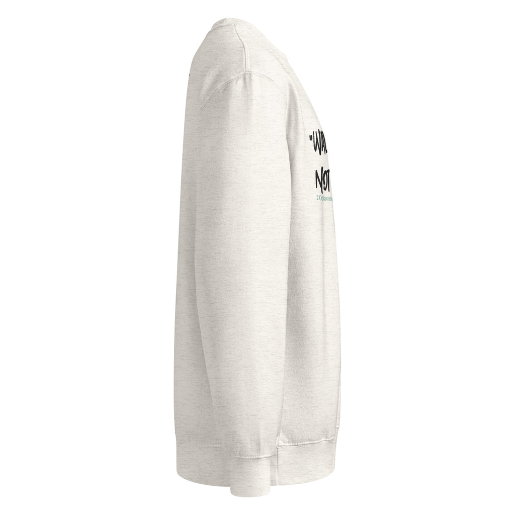 Oatmeal Heather Crewneck Sweatshirt with Walk by Fait design Side Profile LTJW