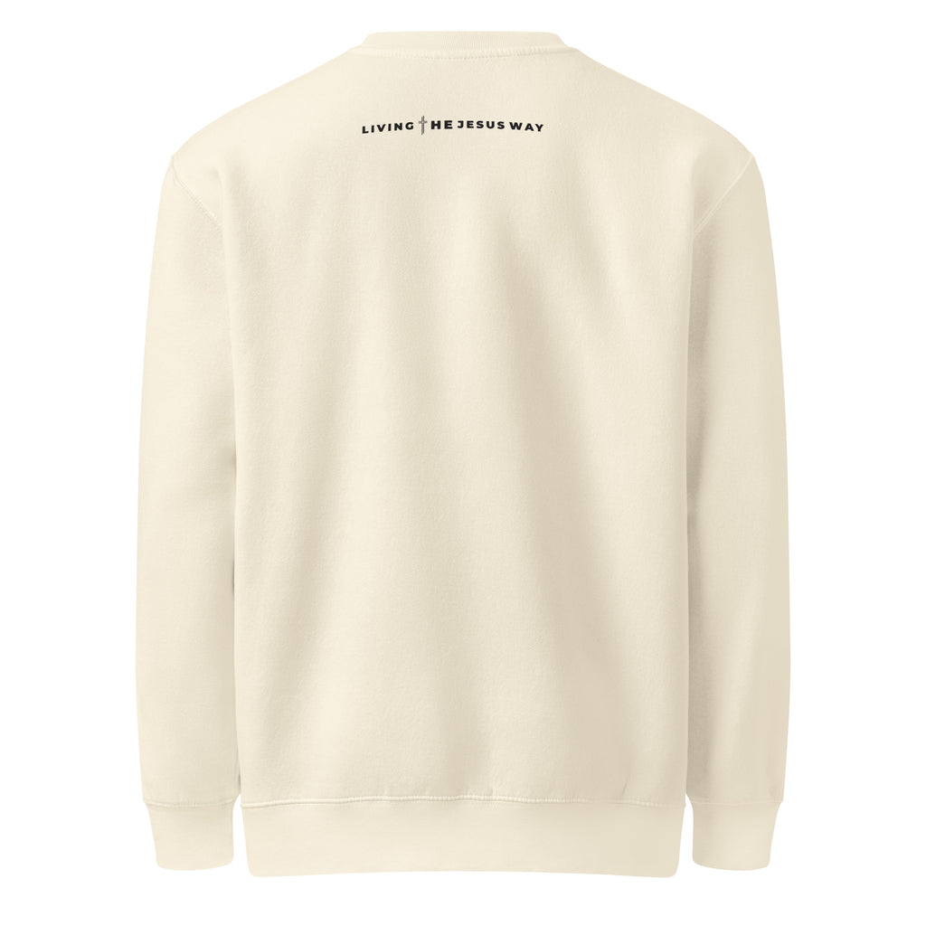 Sandshell Crewneck Sweatshirt with Living the Jesus Way dsign on back LTJW